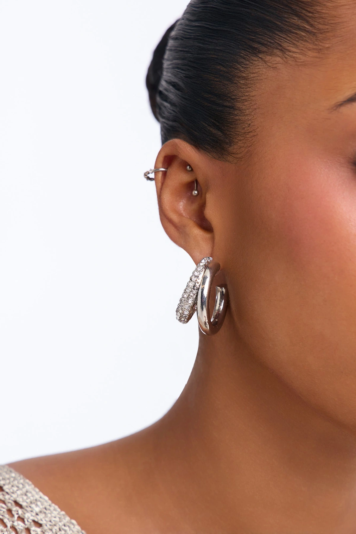 Double The Shine Hoop Earrings - Silver — Prateado