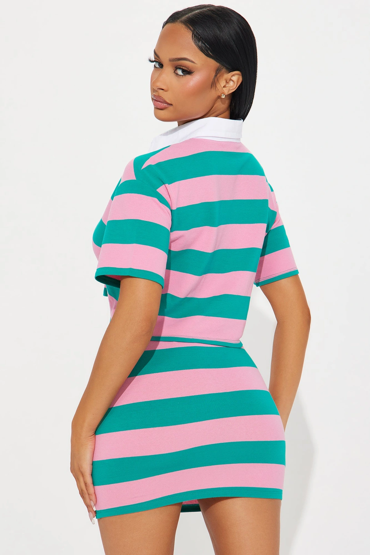 Lindsay Striped Polo Skirt Set - Pink/combo — Rosa/combinação