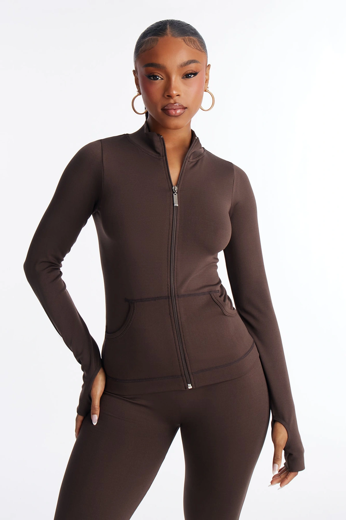All Love Seamless Zip Up Legging Set - Chocolate — Chocolate