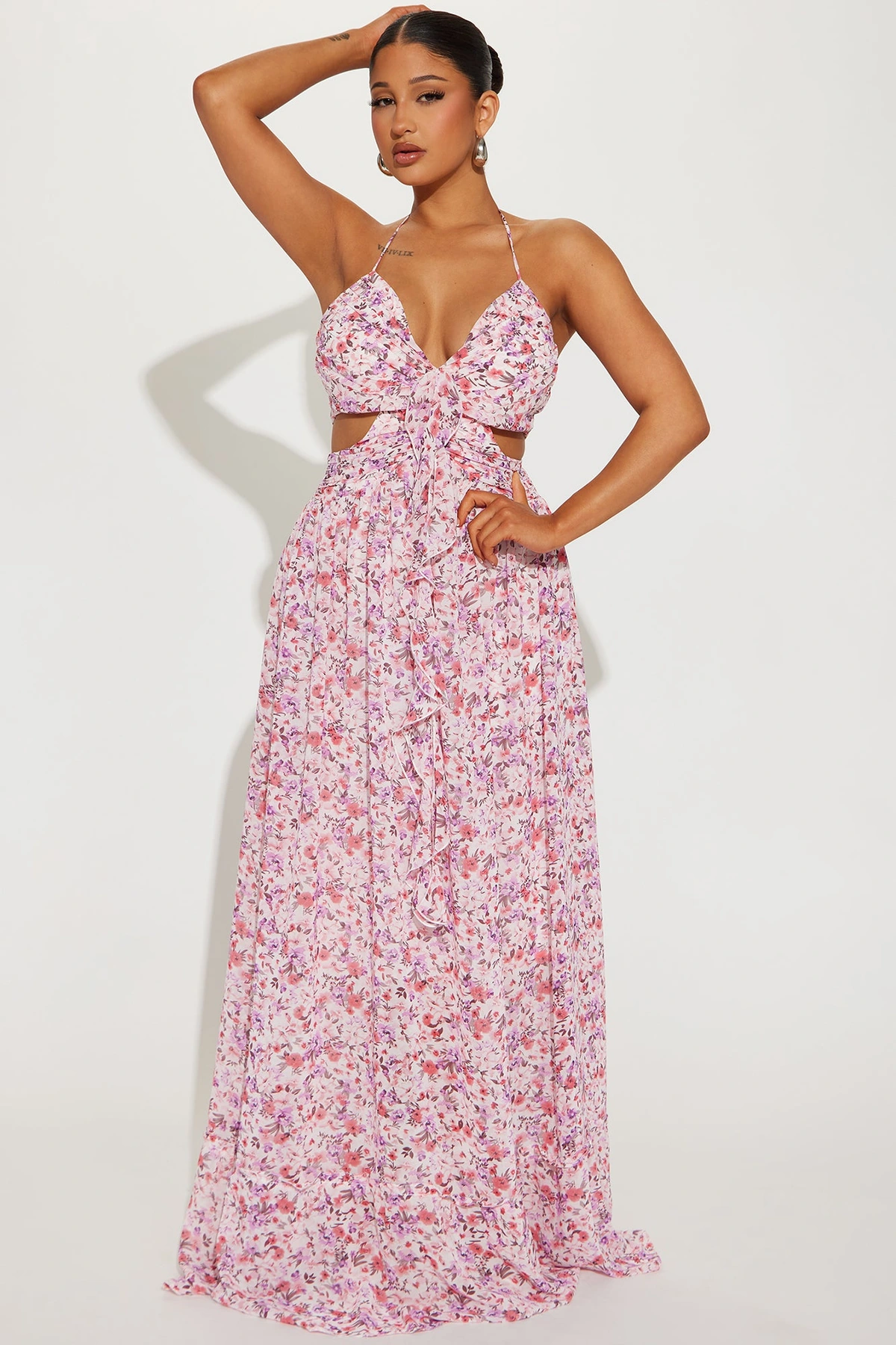 Shantel Chiffon Floral Maxi Dress - Pink/combo — Rosa/combinação