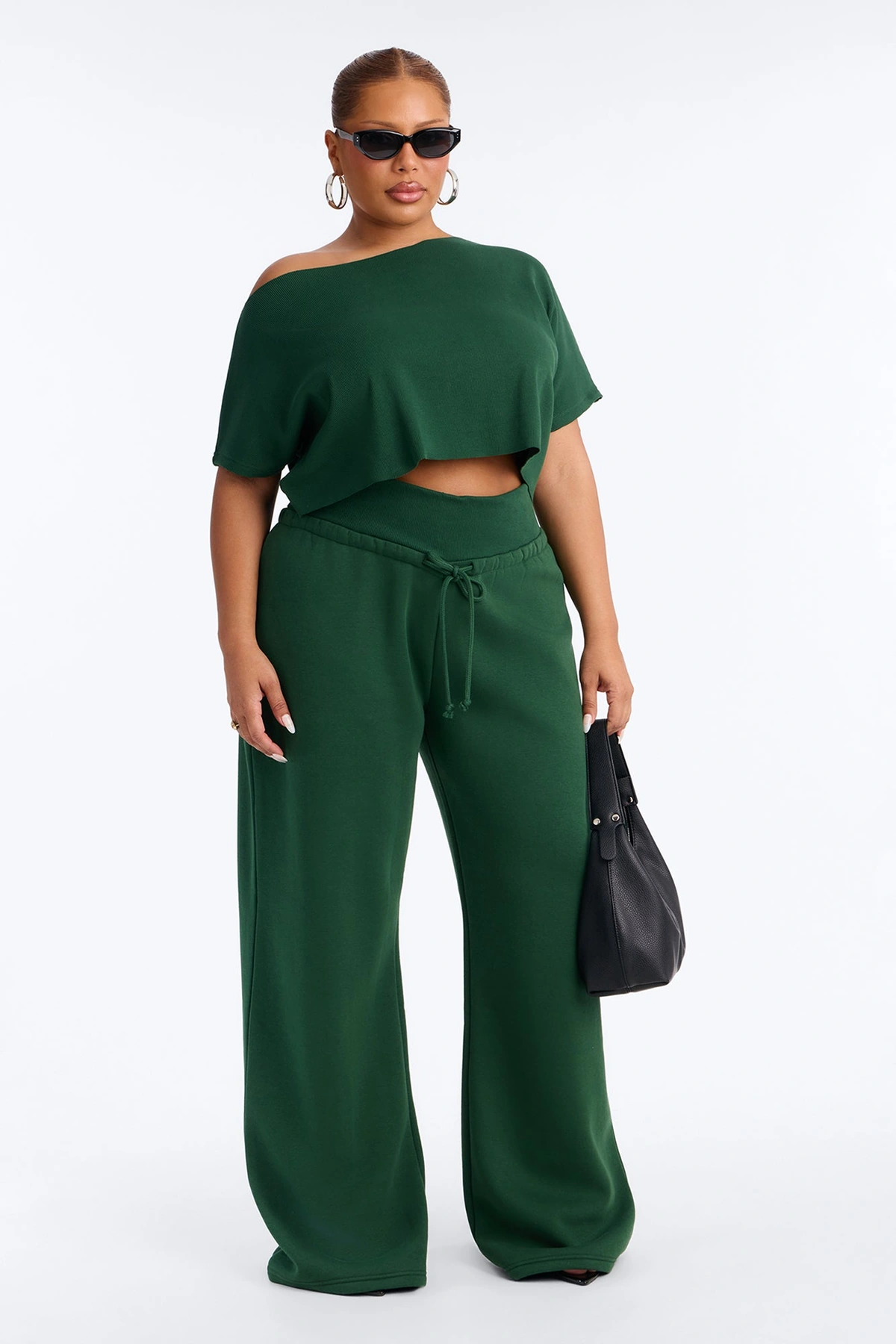 Mila Off Shoulder Top And Sweatpant Set - Hunter — Verde-escuro
