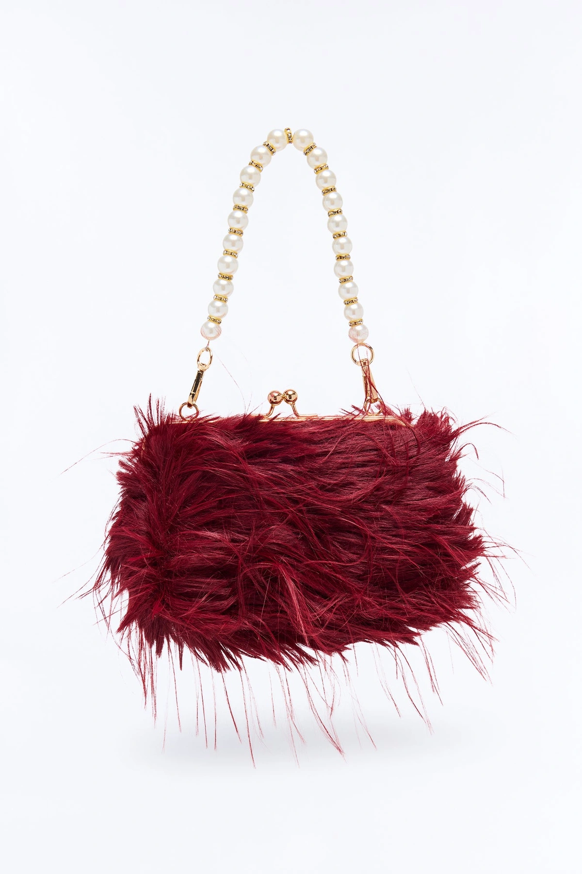 Double Date Faux Fur Clutch - Burgundy — Bordô