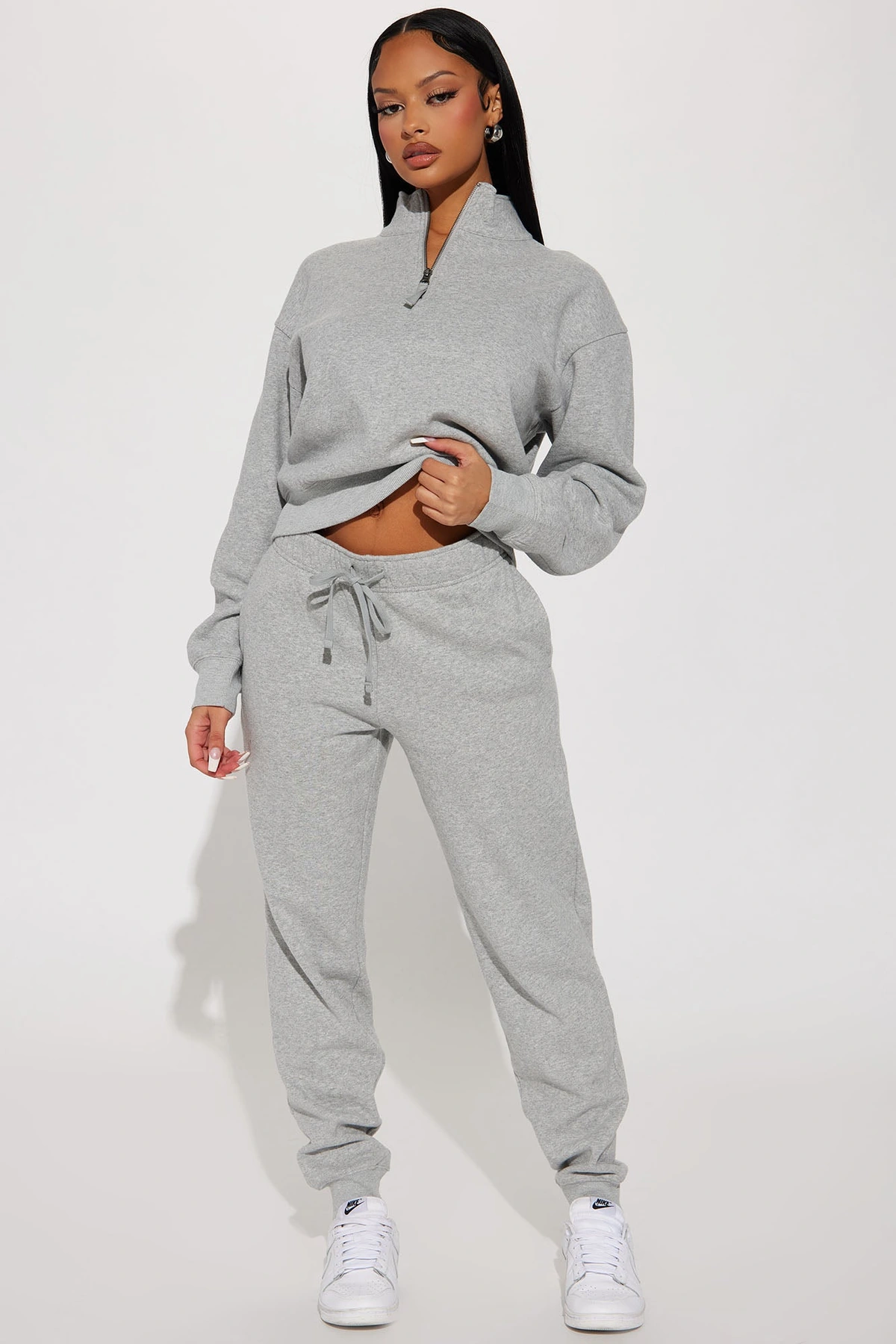 On My Own Half Zip Sweatsuit - Heather Grey — Cinzento mesclado