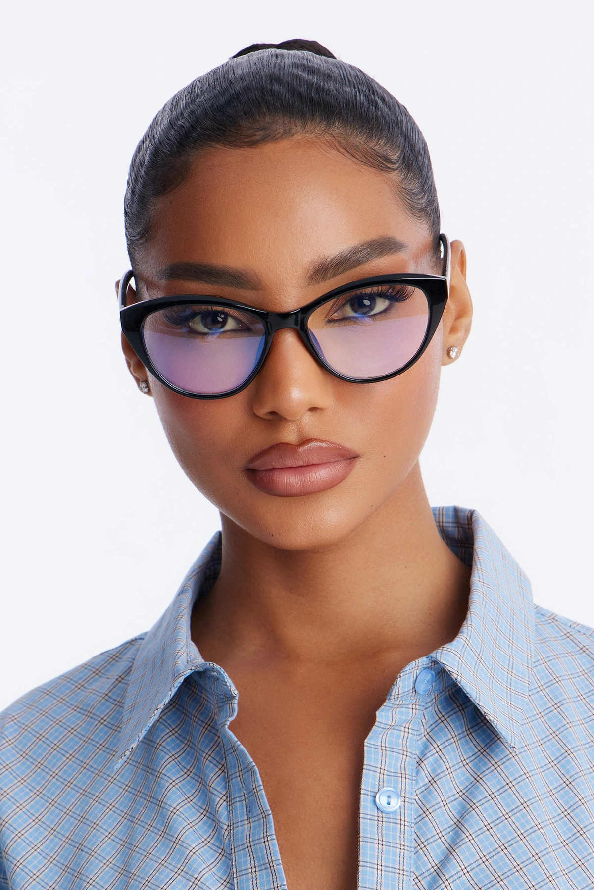 Heart Eyes Cat Eye Blue Light Glasses - Black — Preto