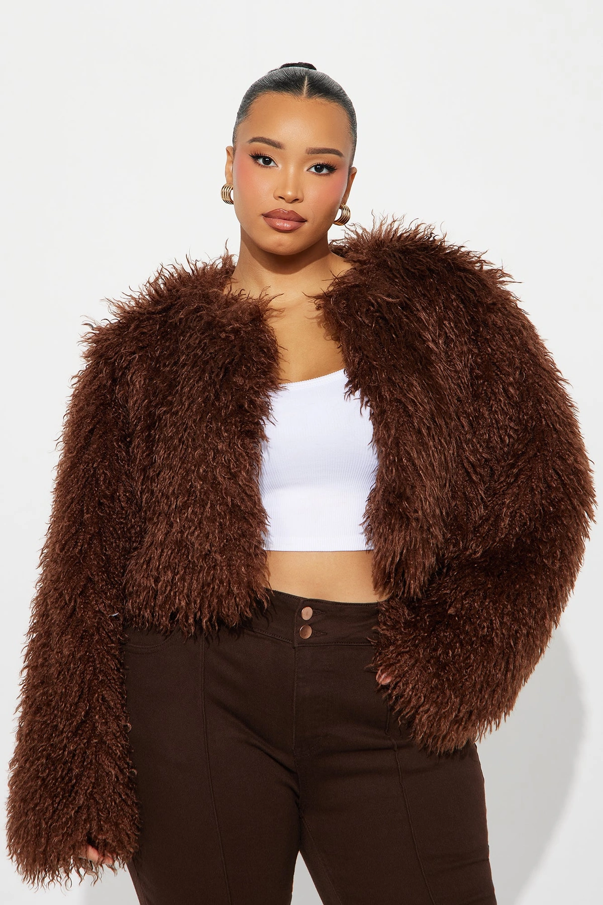 Sydney Faux Fur Coat - Brown — Castanho