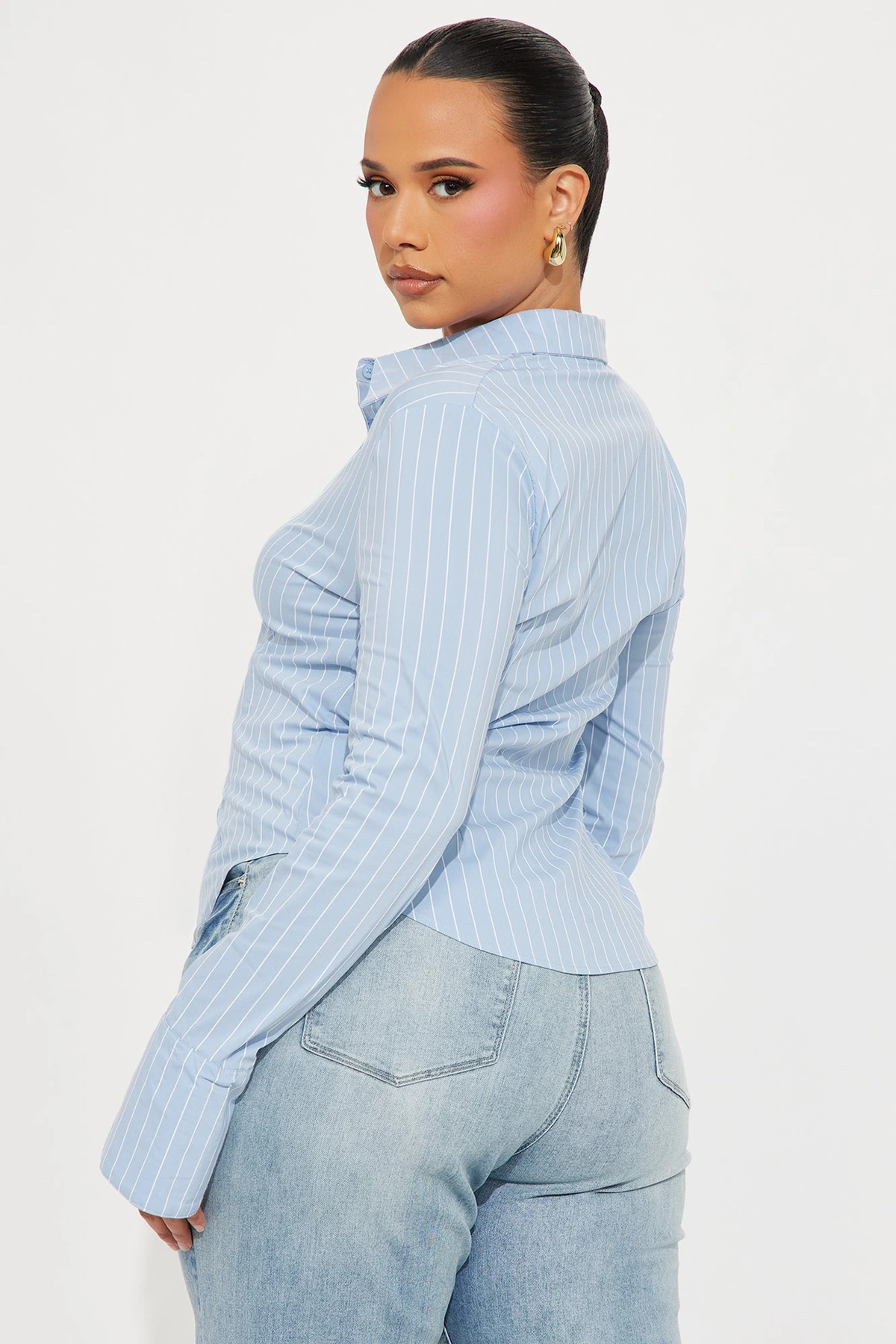No Time To Chat Striped Poplin Shirt - White/Blue — Branco/Azul