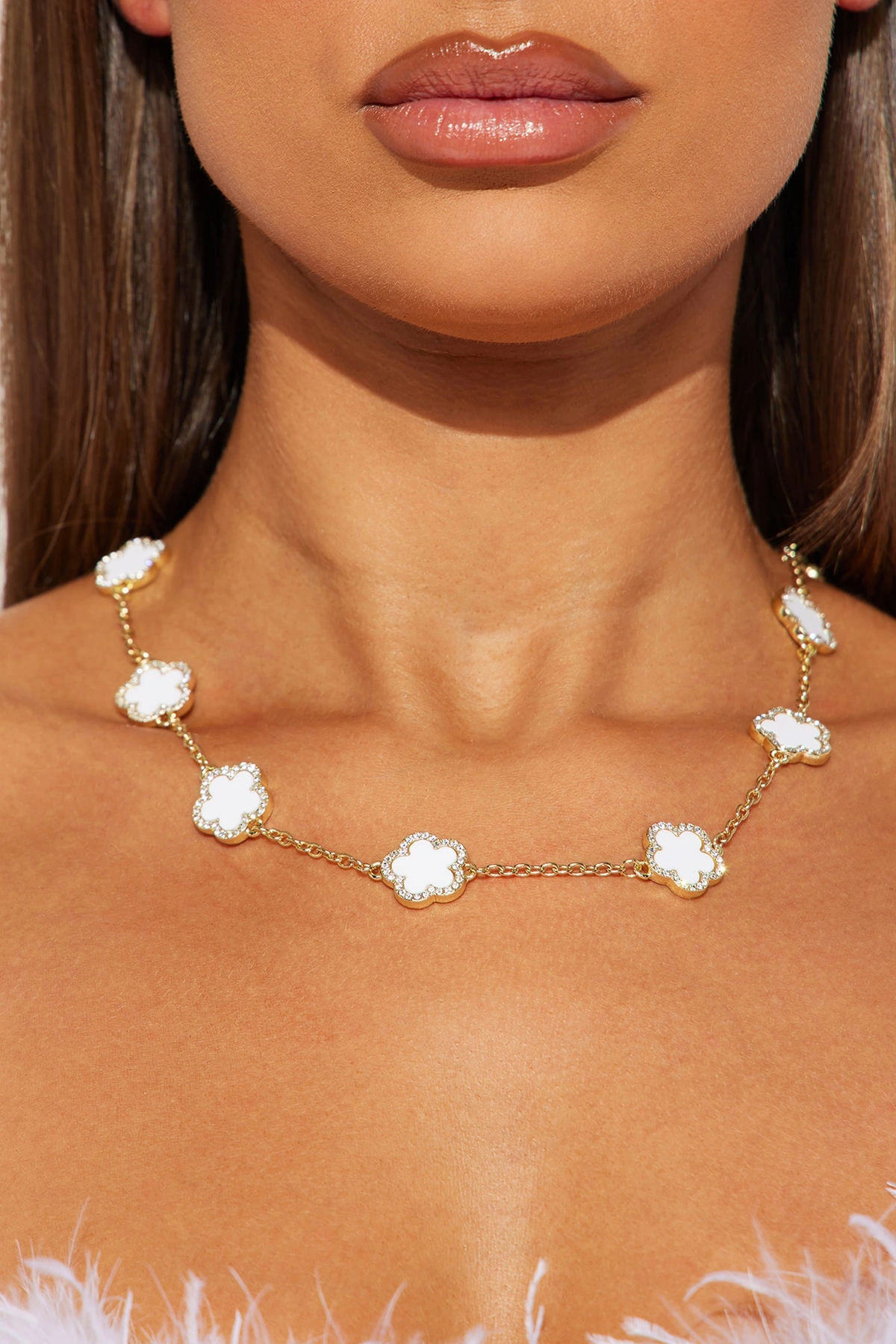 Clover Bae Chain Necklace - White/Gold — Branco/Dourado