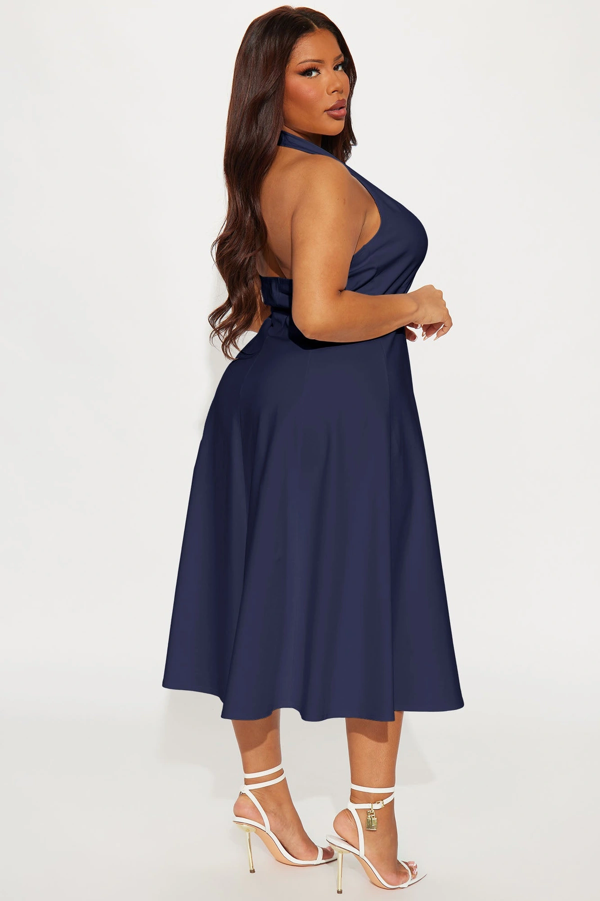 Mabel Ponte Midi Dress - Navy — Azul-marinho