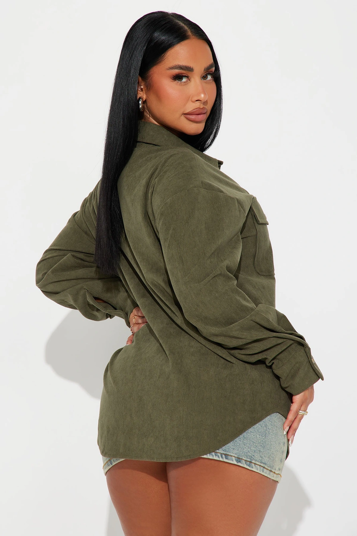 Fall Feeling Corduroy Shirt - Olive — Verde-azeitona