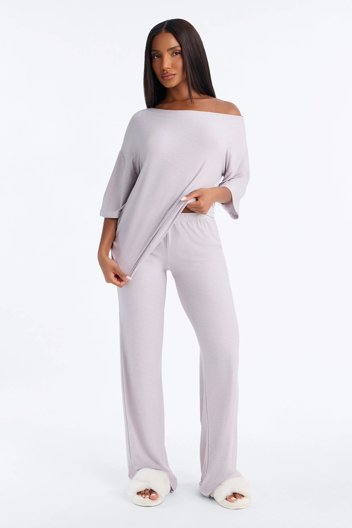 Cuddle Me Please Off Shoulder PJ Pant Set - Grey — Cinzento