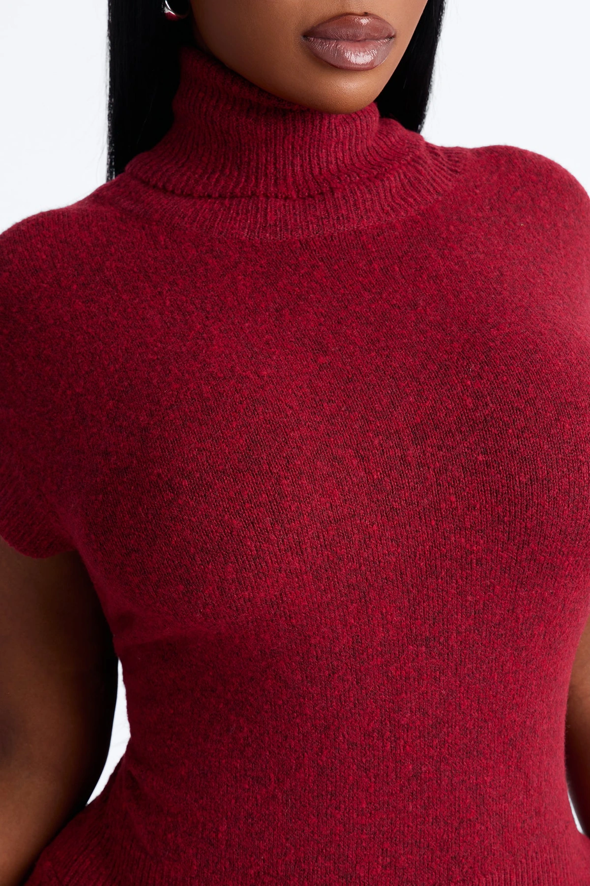 Hazel Turtle Neck Sweater Mini Dress - Burgundy — Bordô