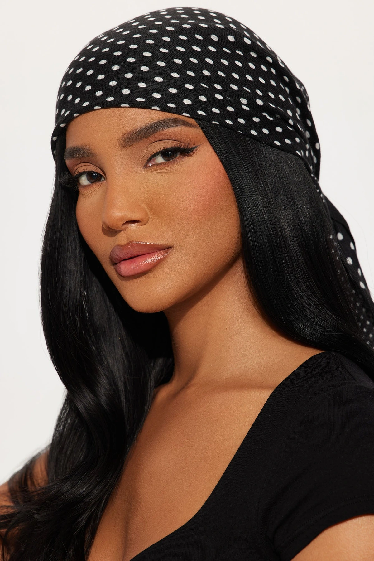 Susie Polka Dot Head Wrap - Black/White — Preto/Branco