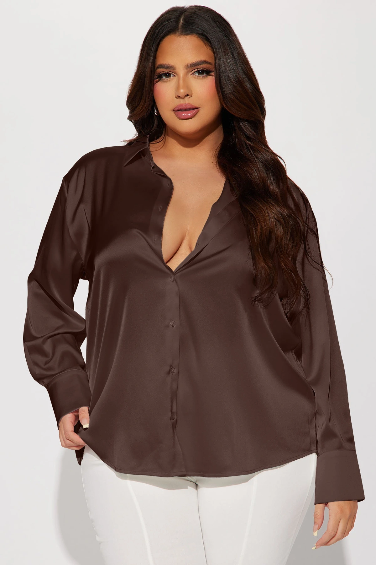 Feelin' Popular Satin Shirt - Chocolate — Chocolate