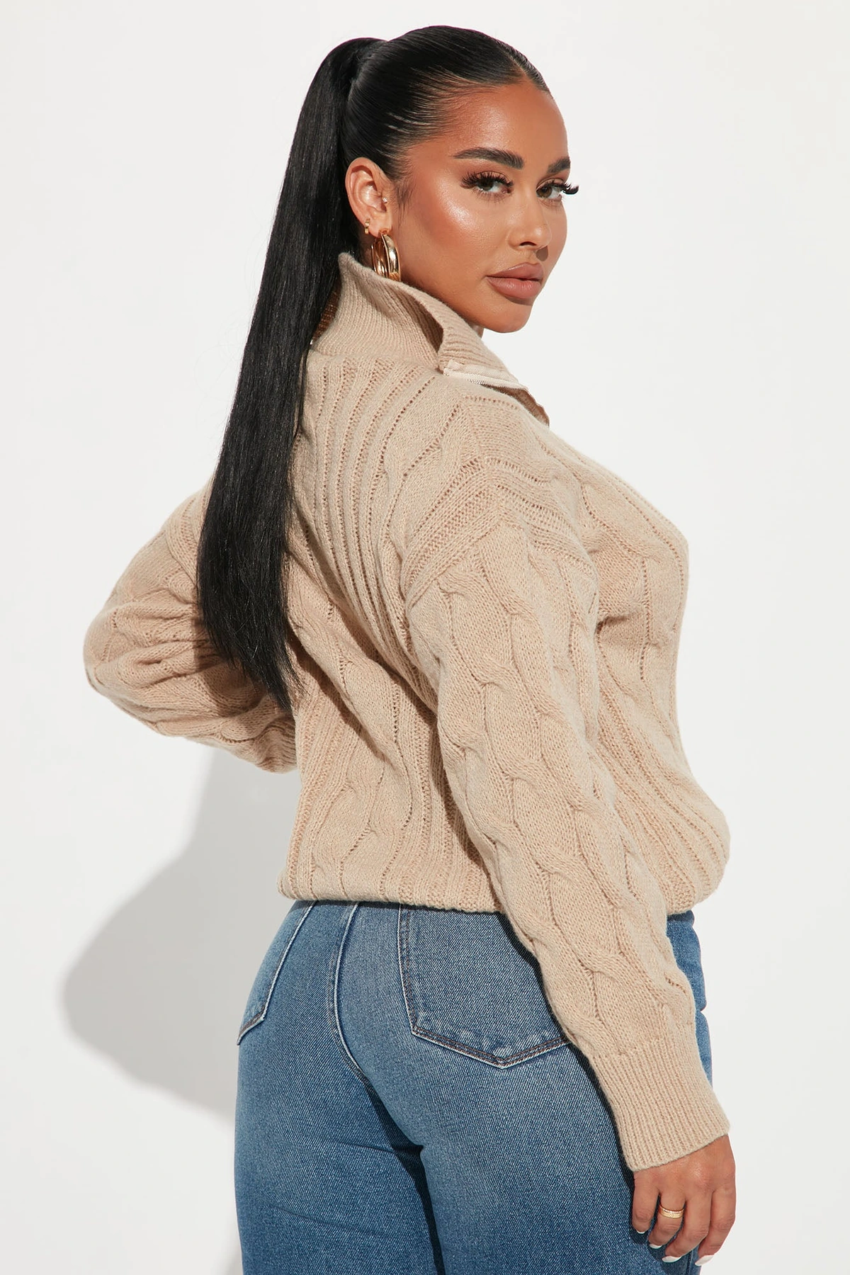 For The Record Quarter Zip Sweater - Taupe — Bege acinzentado