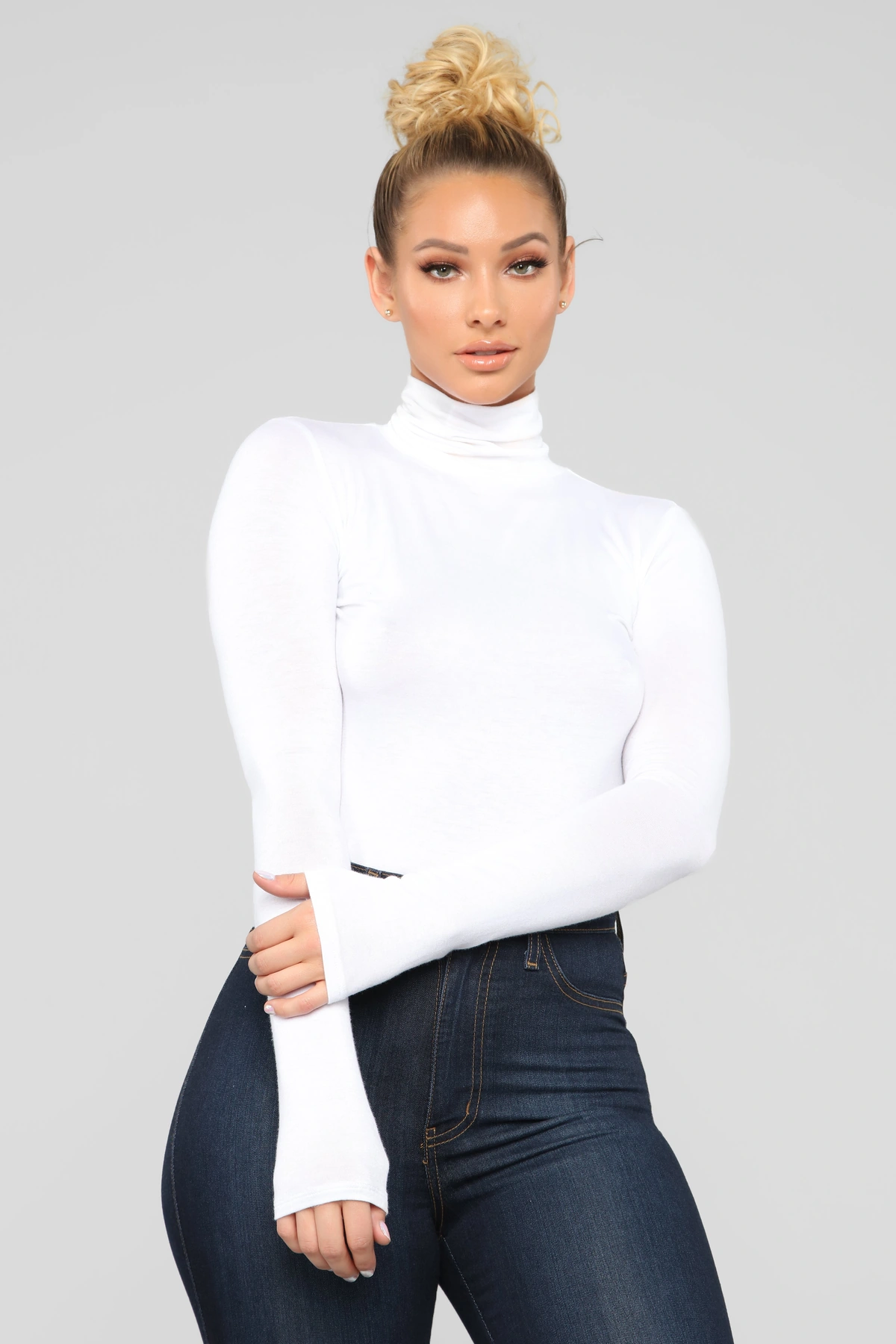 Pamela Turtle Neck Long Sleeve Top - Off White — Off Branco