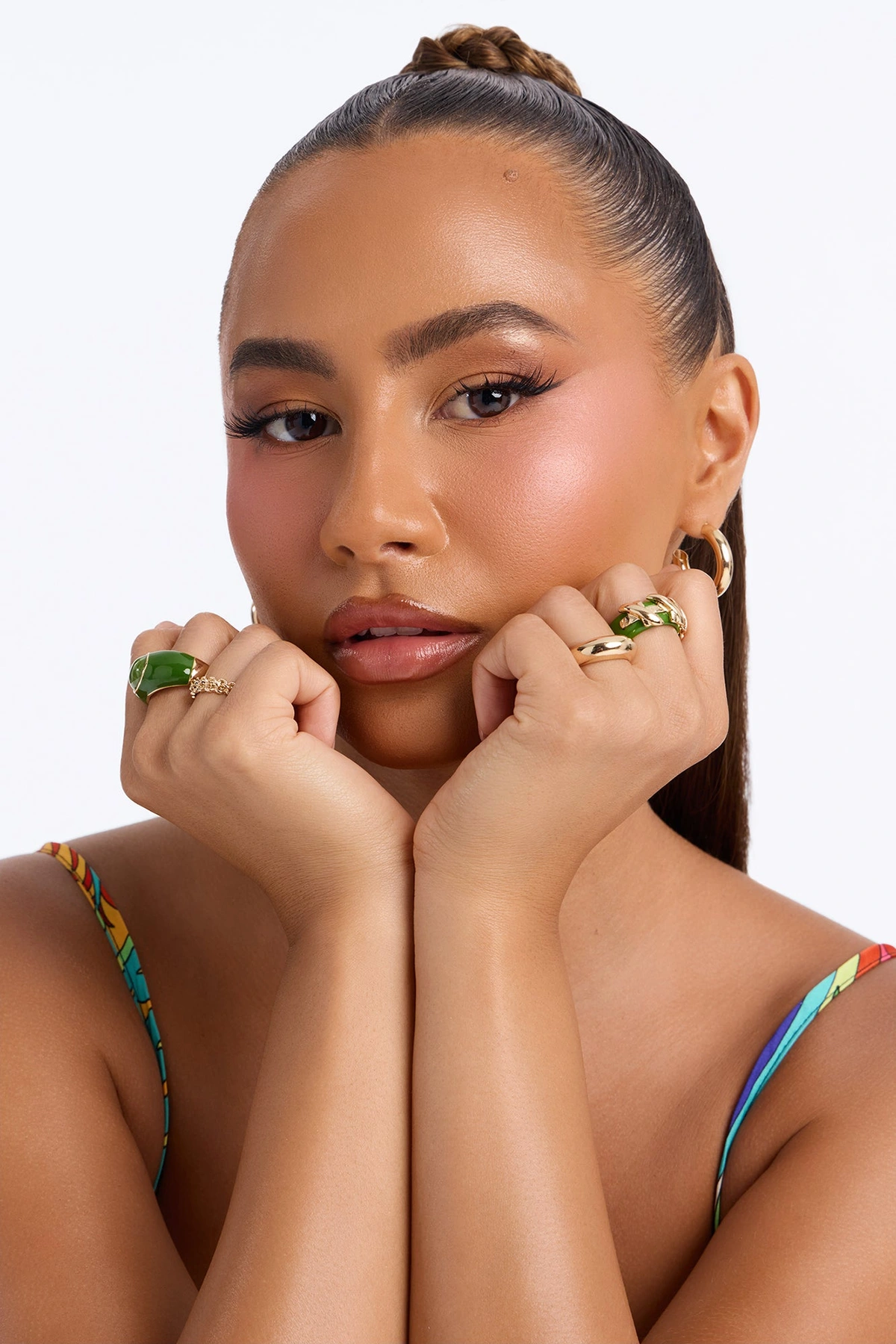 Relax And Reset 4 Piece Ring Set - Gold/Green — Dourado/Verde