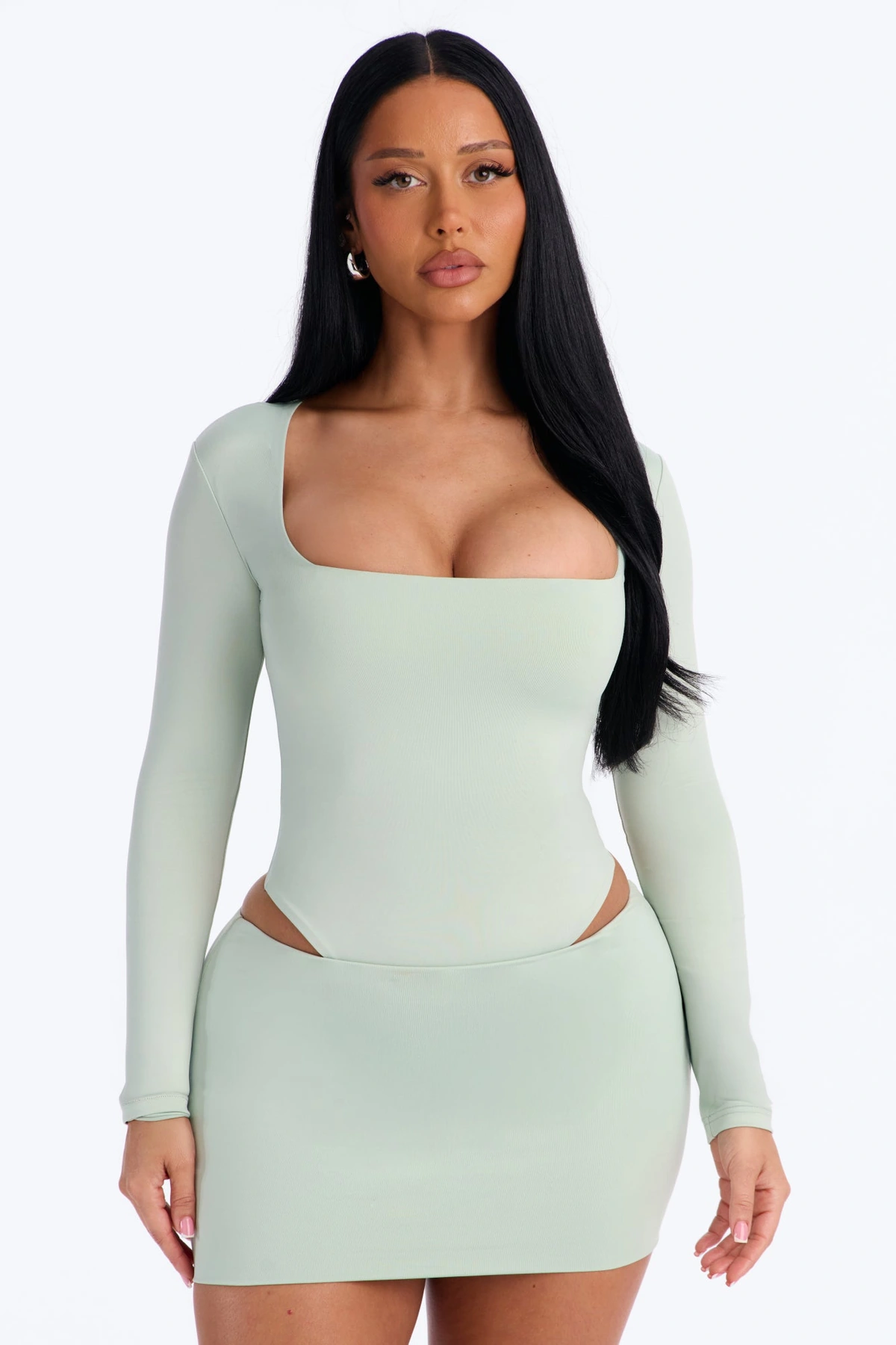 Contour Double Lined Long Sleeve Square Neck Bodysuit - Mint — Verde-menta