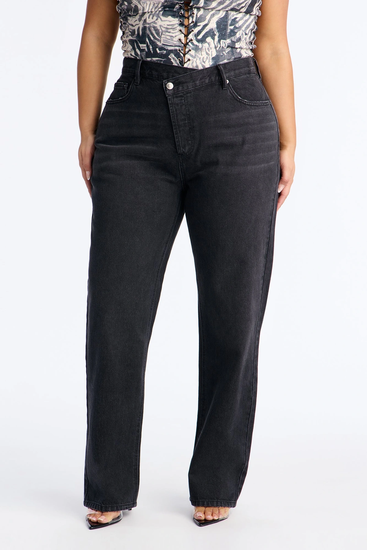 Crossover Straight Leg Jeans - Black Wash — Ganga preta