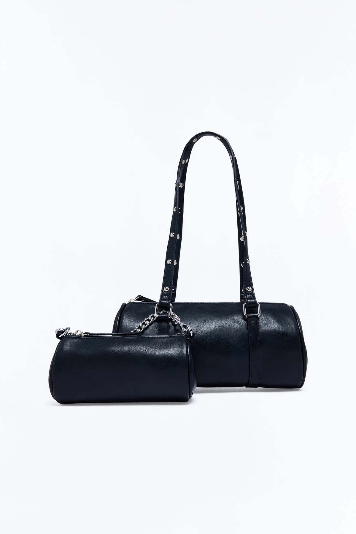 Plus One Faux Leather 2 Piece Shoulder Handbag Set - Black — Preto