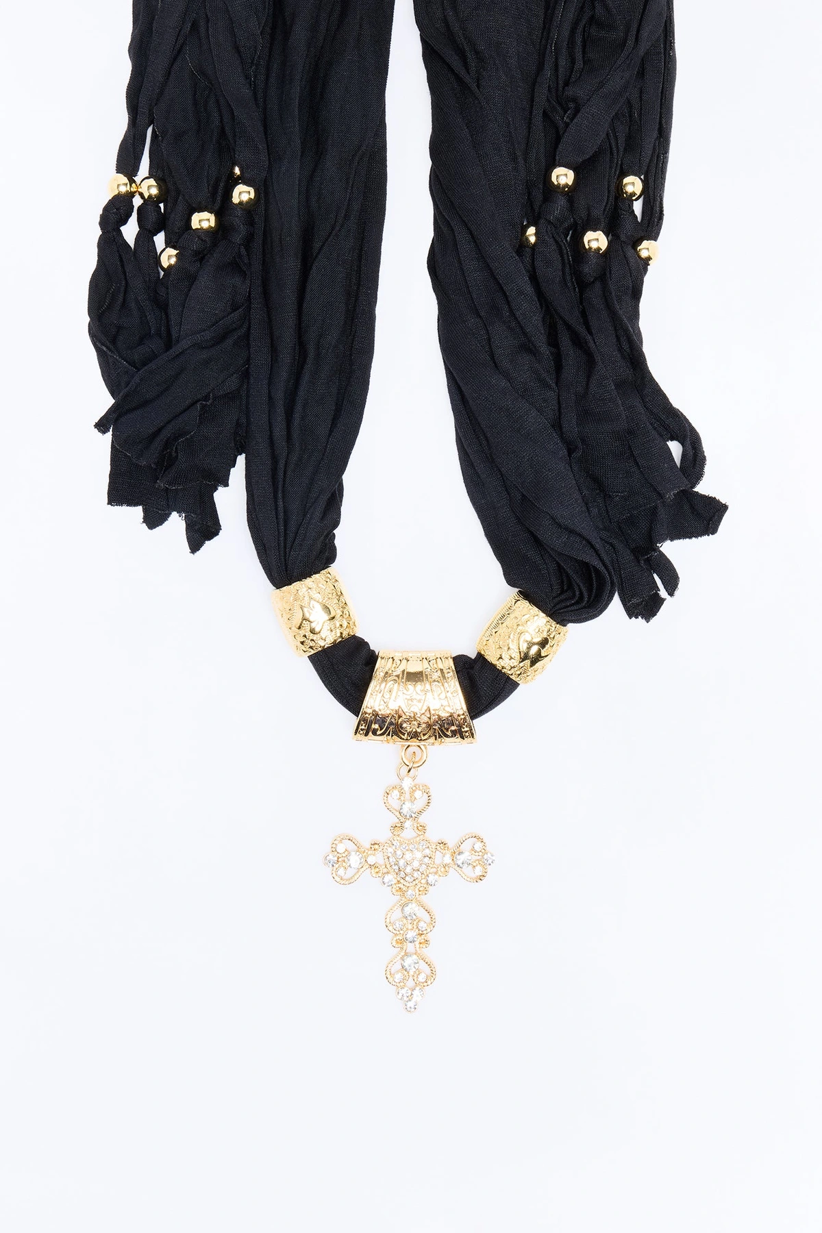 Sahara Scarf Necklace - Gold/Black — Dourado/Preto