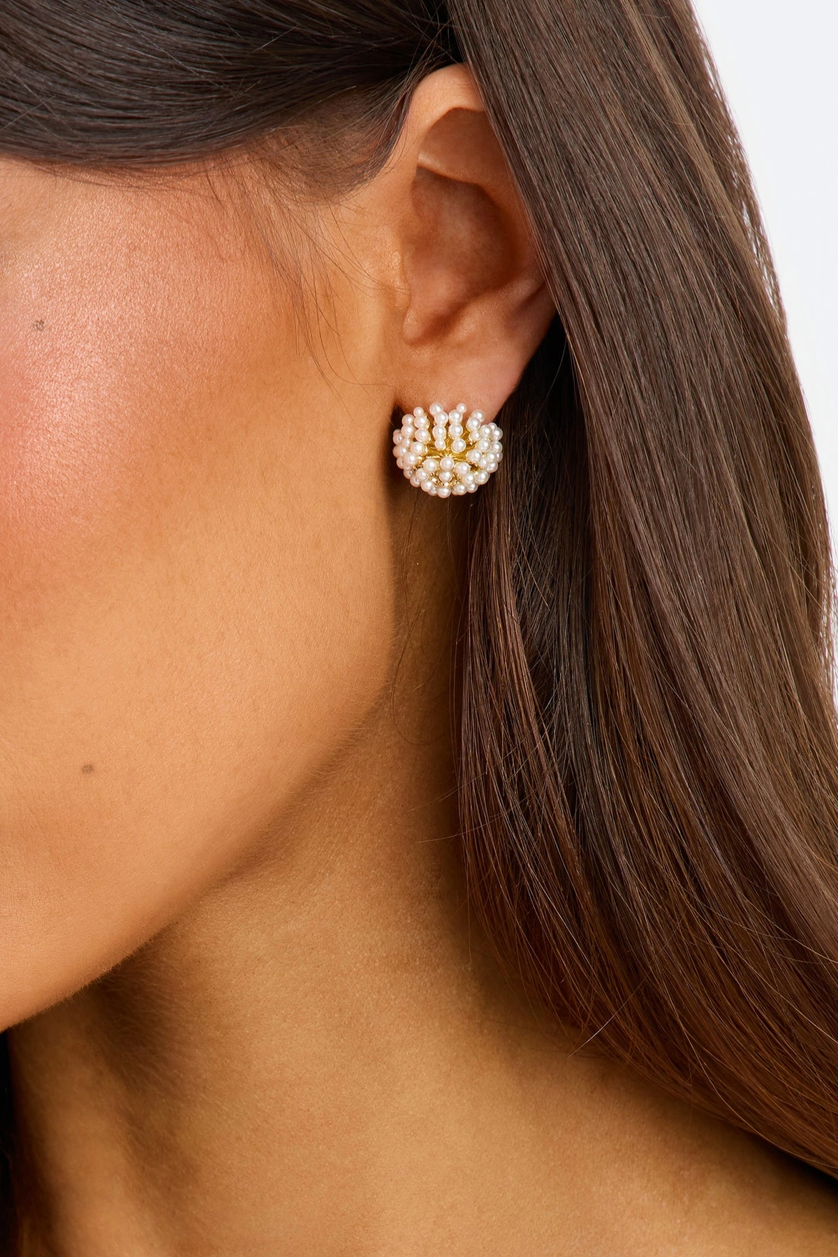 Pearl Bliss Stud Earrings - White/Gold — Branco/Dourado