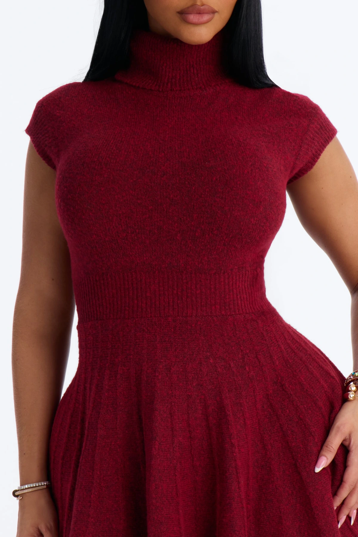 Hazel Turtle Neck Sweater Mini Dress - Burgundy — Bordô