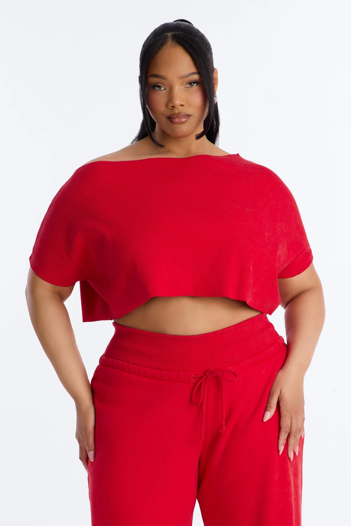 Mila Off Shoulder Top And Sweatpant Set - Red — Vermelho