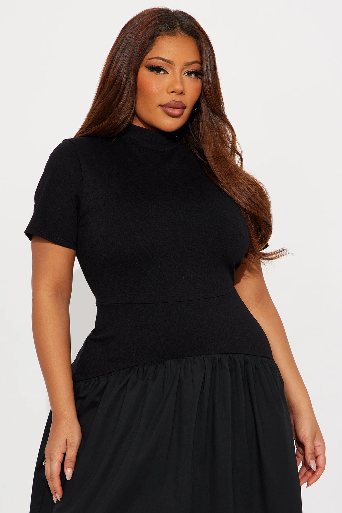 Kennedy Short Sleeve Drop Waist Midi Dress - Black — Preto
