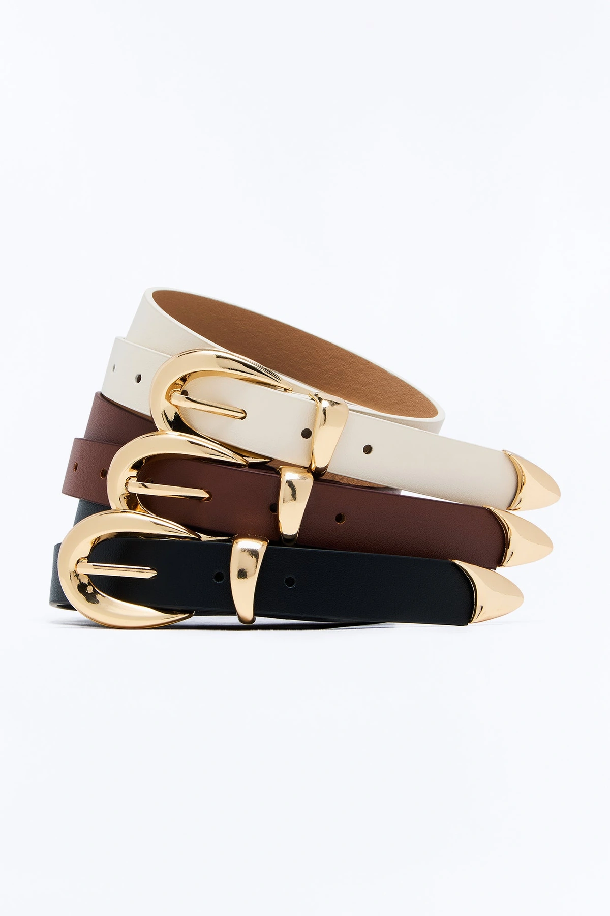 Simple Things Faux Leather 3 Piece Belt Set - Brown/combo — Castanho/combinação