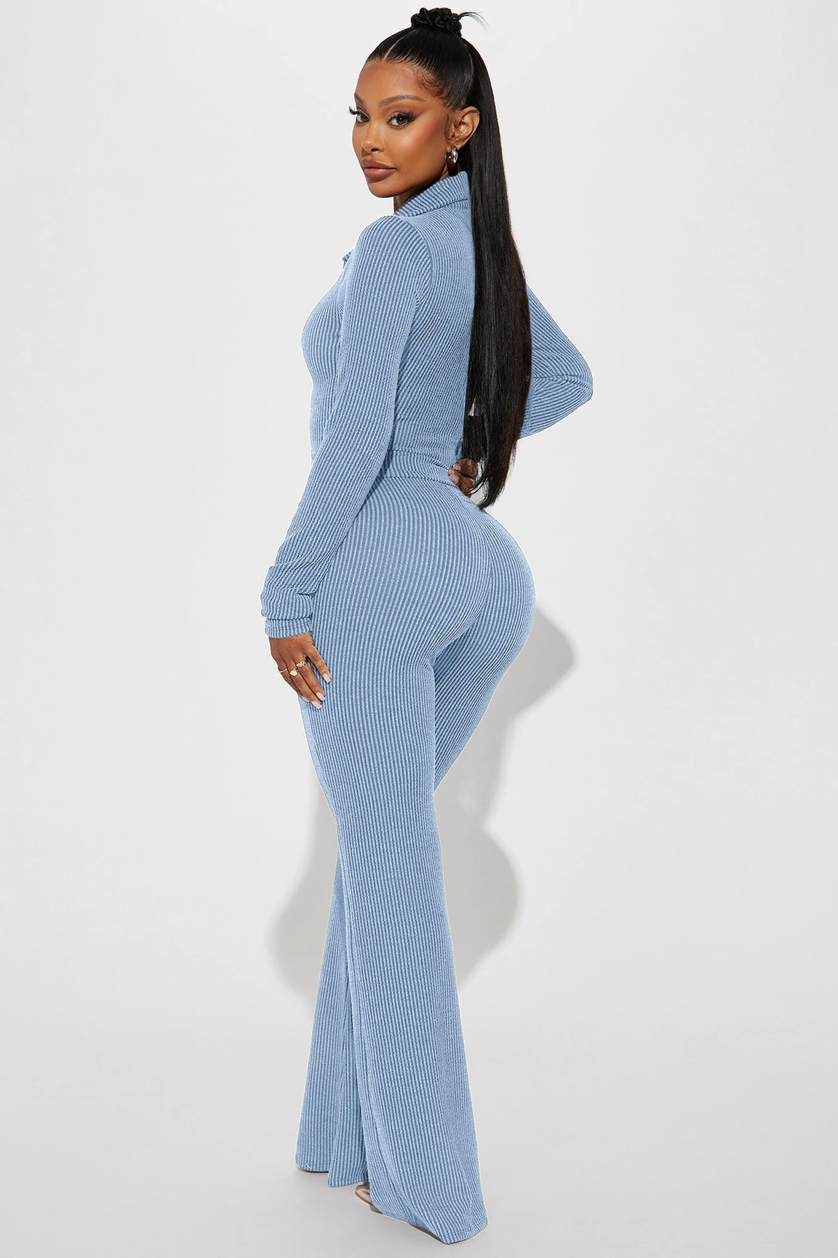 Josie Ribbed Long Sleeve Set - Dusty Blue — Dusty Azul