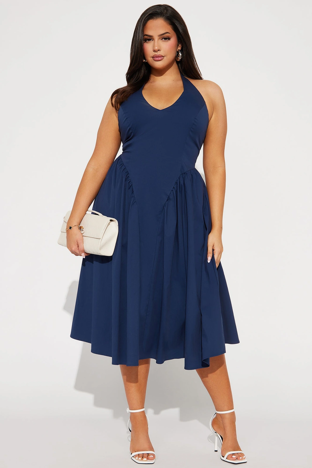 Mara Corset Halter Midi Dress - Navy — Azul-marinho