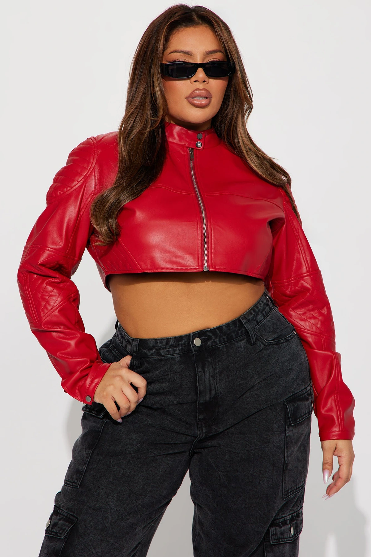 Biker Club Faux Leather Jacket - Red — Vermelho