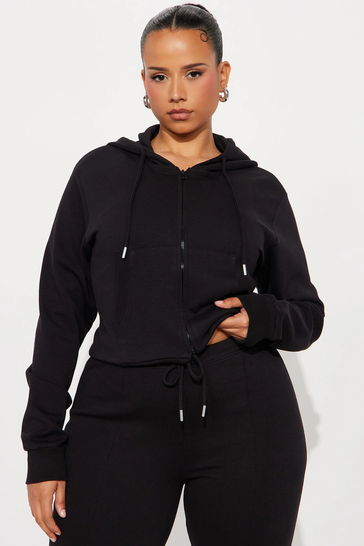 Ready To Go Zip Up Pant Set - Black — Preto