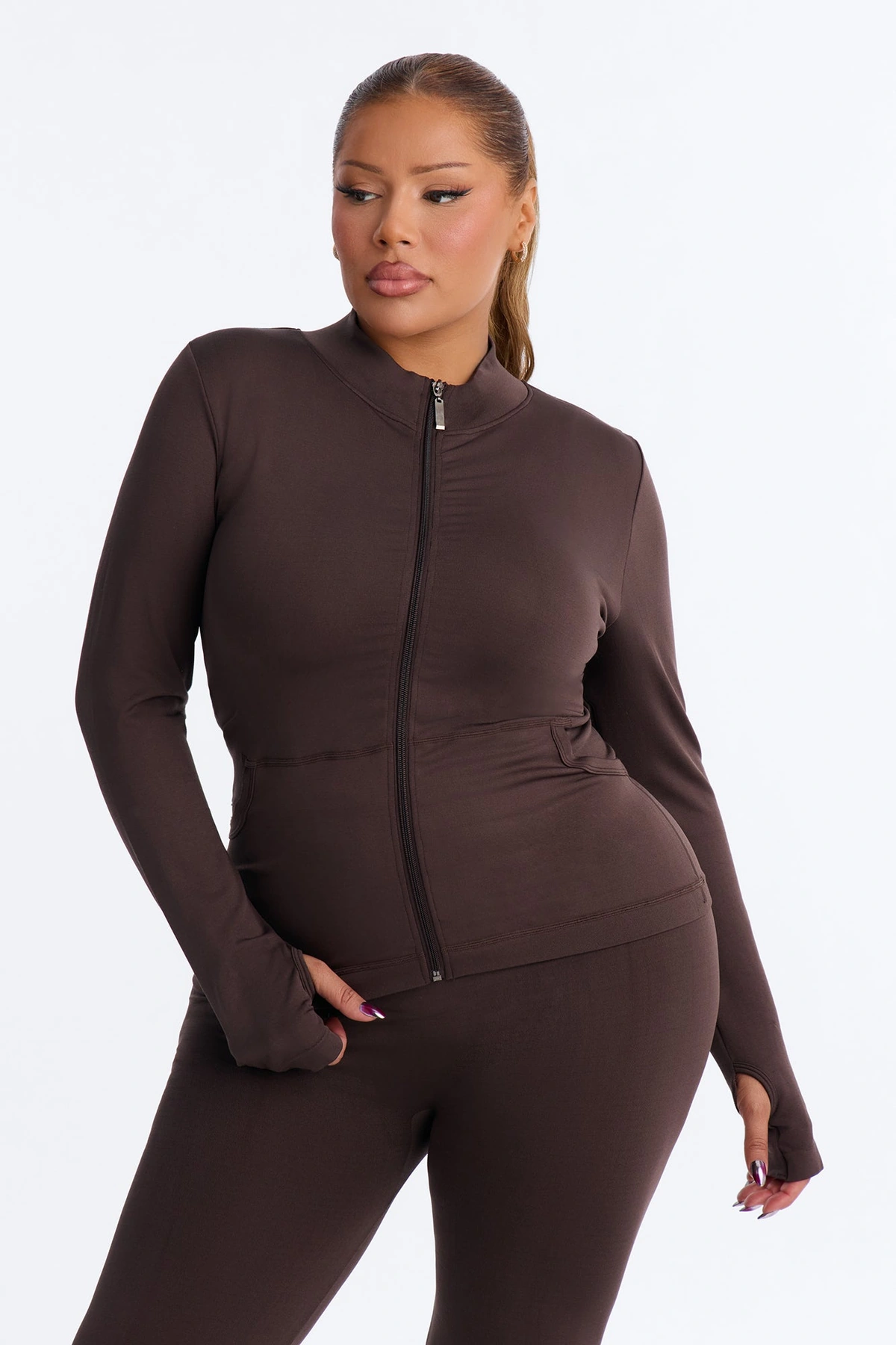 All Love Seamless Zip Up Legging Set - Chocolate — Chocolate