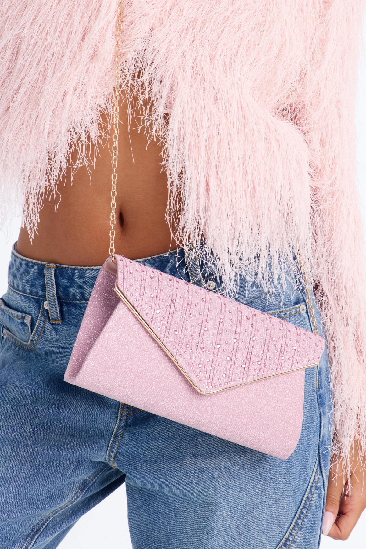 Dew Drops Sequin Clutch Handbag - Pink — Rosa