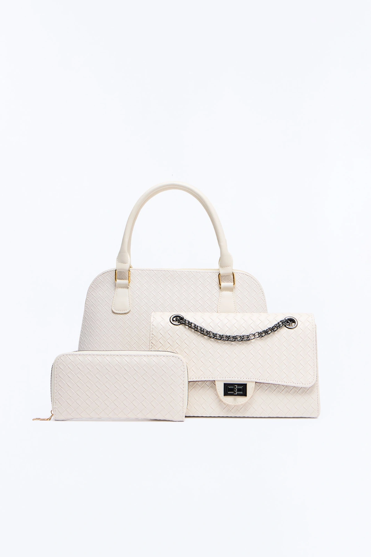 Bag It Up Faux Leather 3 Piece Satchel Handbag Set - Ivory — Marfim