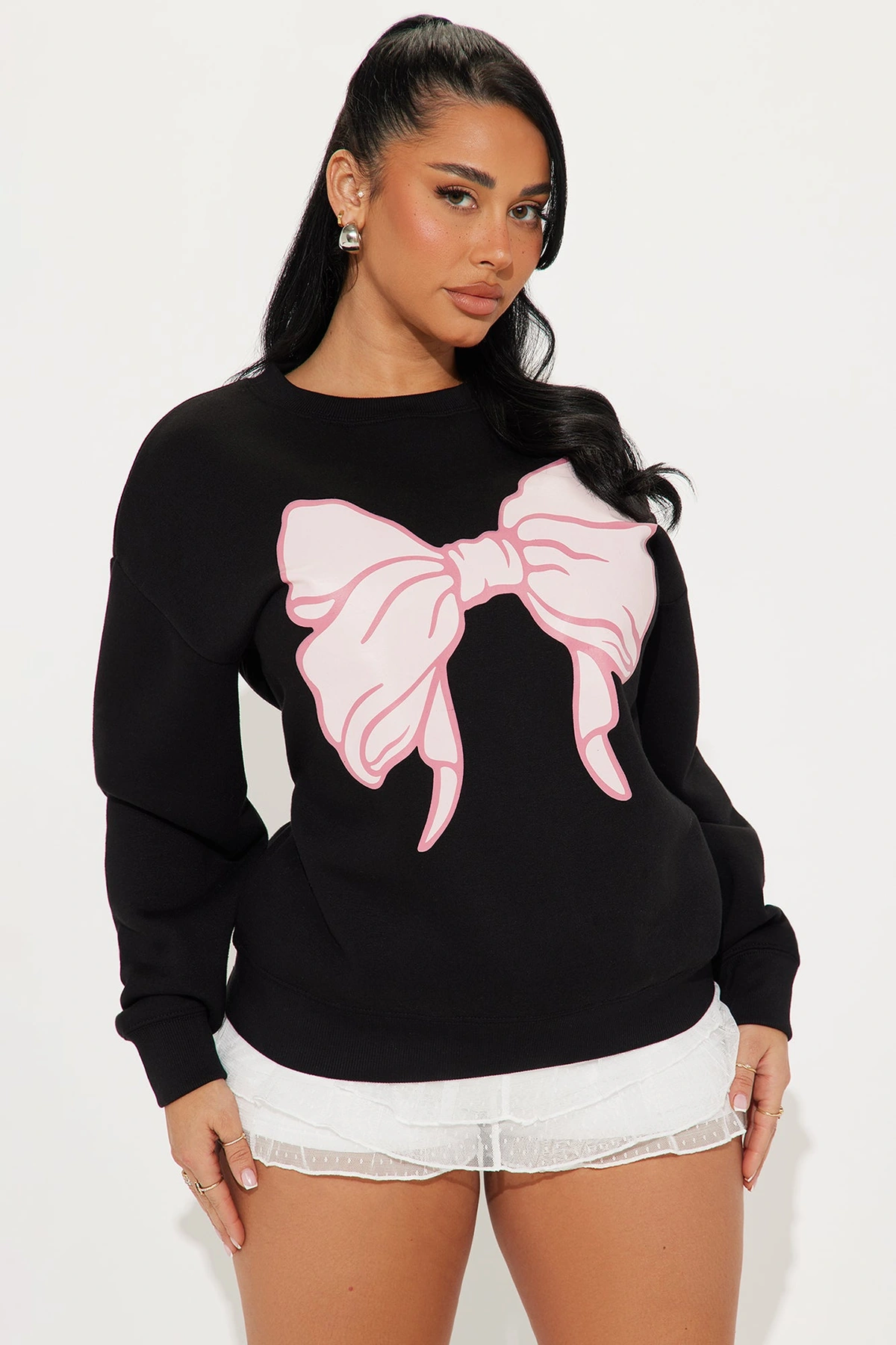 Put A Bow On It Sweatshirt - Black/Pink — Preto/Rosa