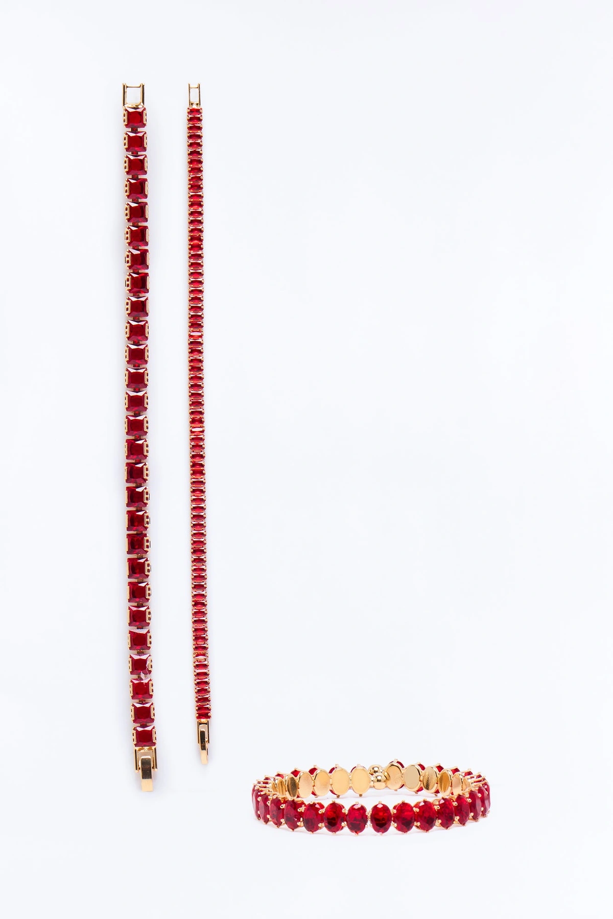Always Shining Bright Rhinestone Bracelet Set - Gold/Red — Dourado/Vermelho