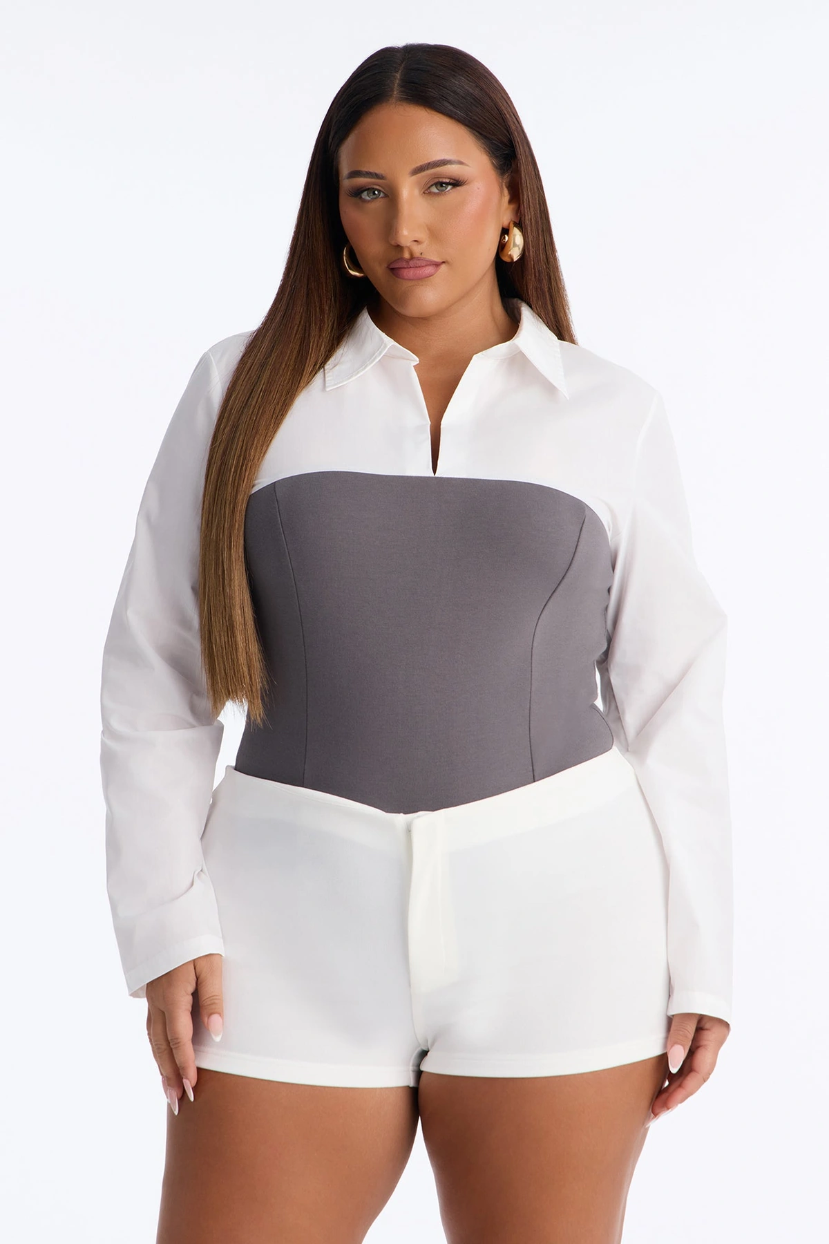 No Filter Needed Contrast Bodysuit - Charcoal/combo — Cinzento-escuro/combinação