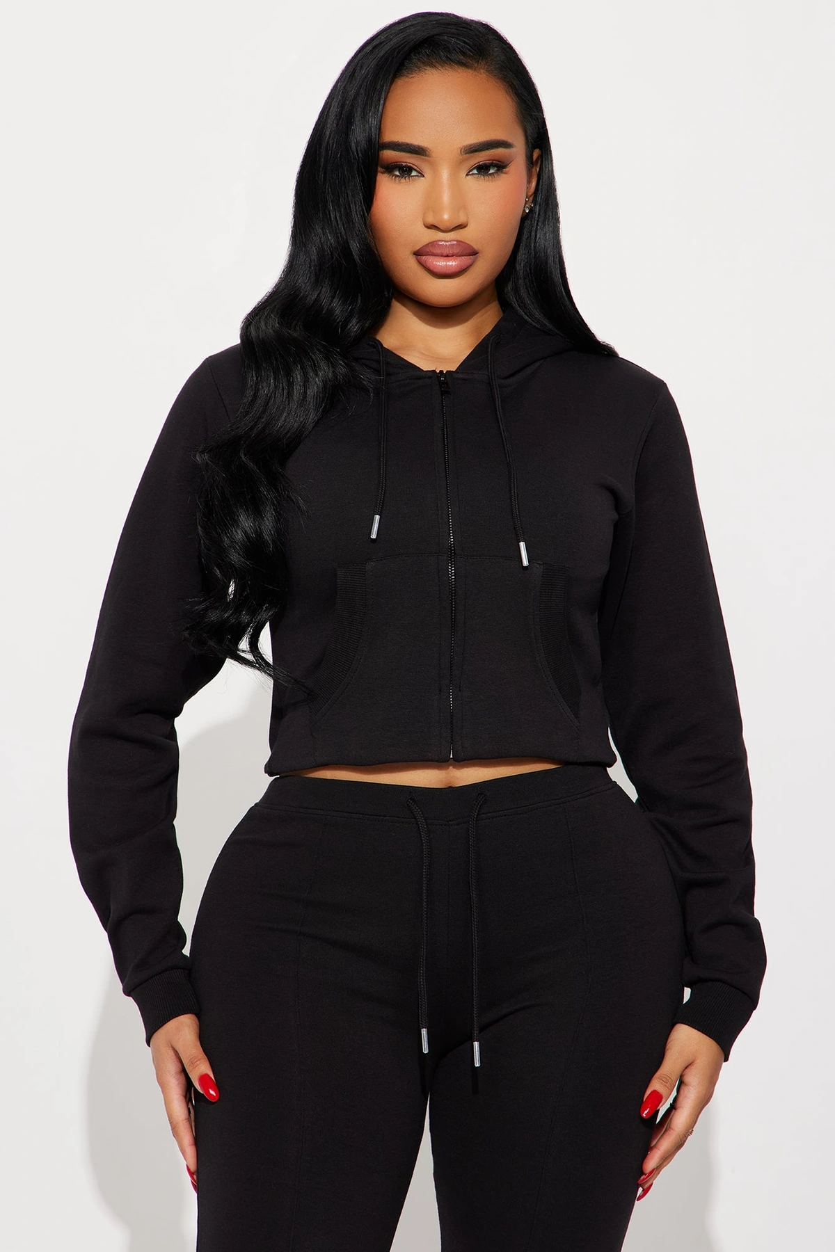 Ready To Go Zip Up Pant Set - Black — Preto