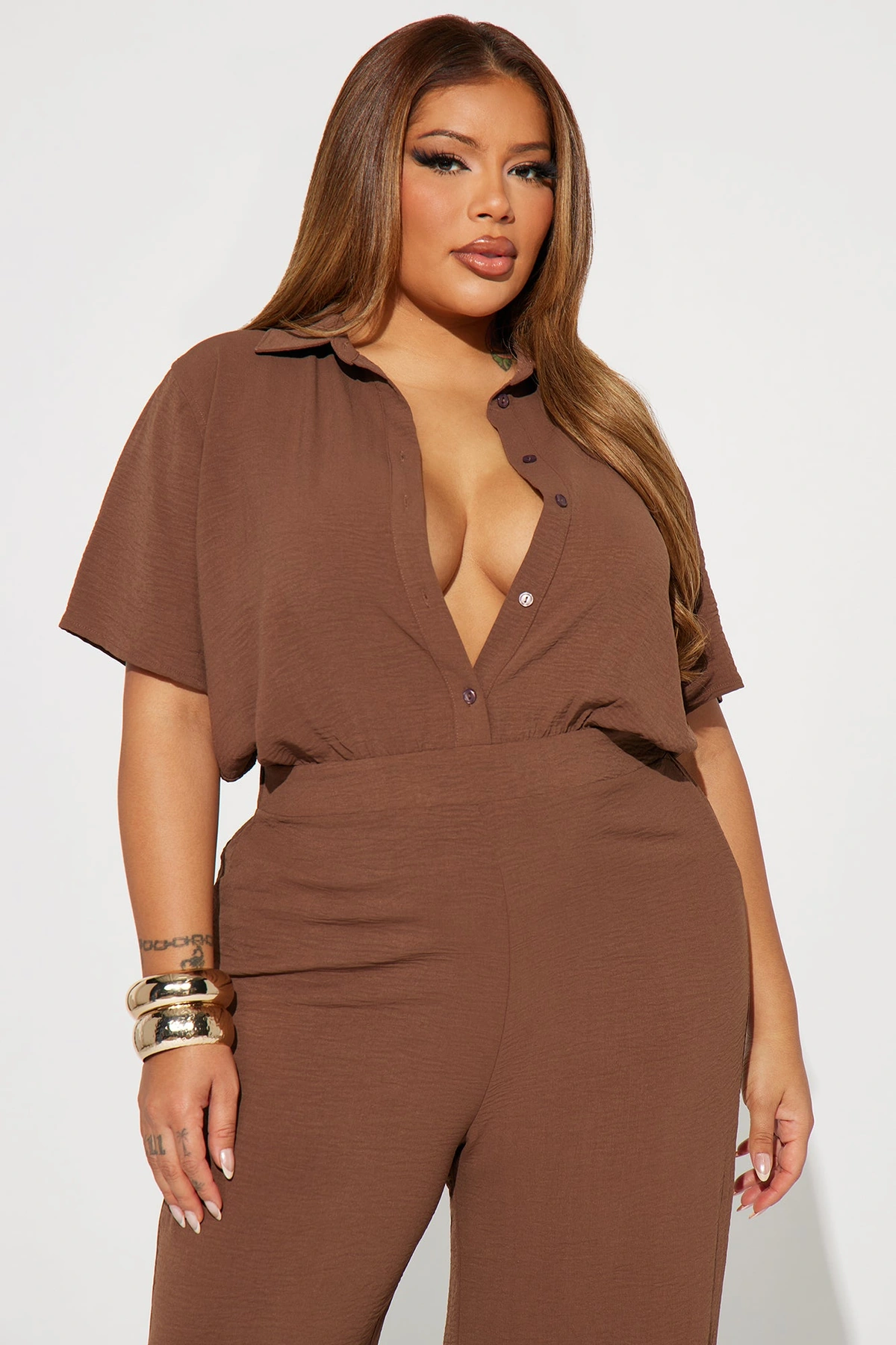 Makenzie Short Sleeve Jumpsuit - Chocolate — Chocolate