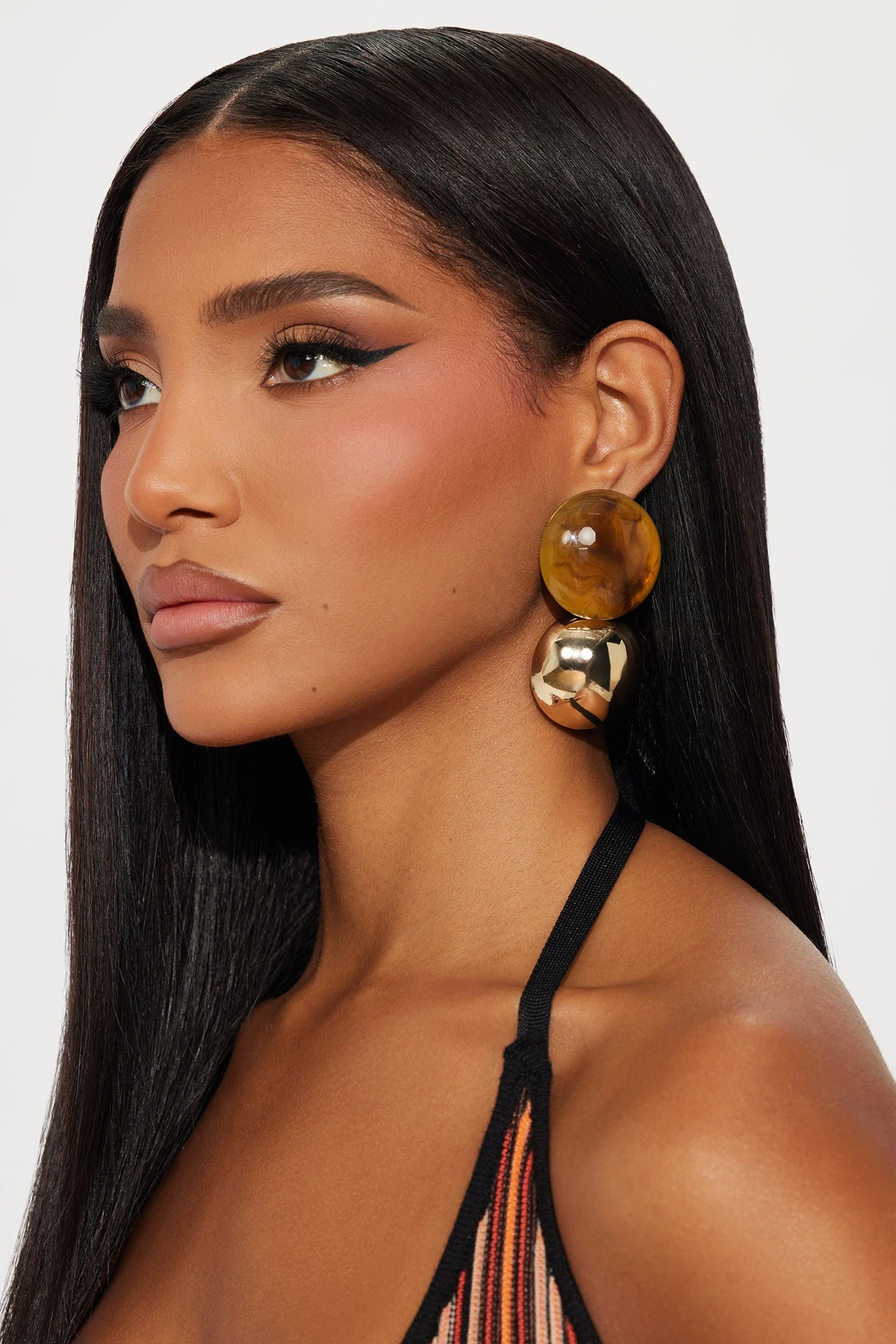 Golden Gaze Tiger's Eye Drop Earrings - Gold/Brown — Dourado/Castanho
