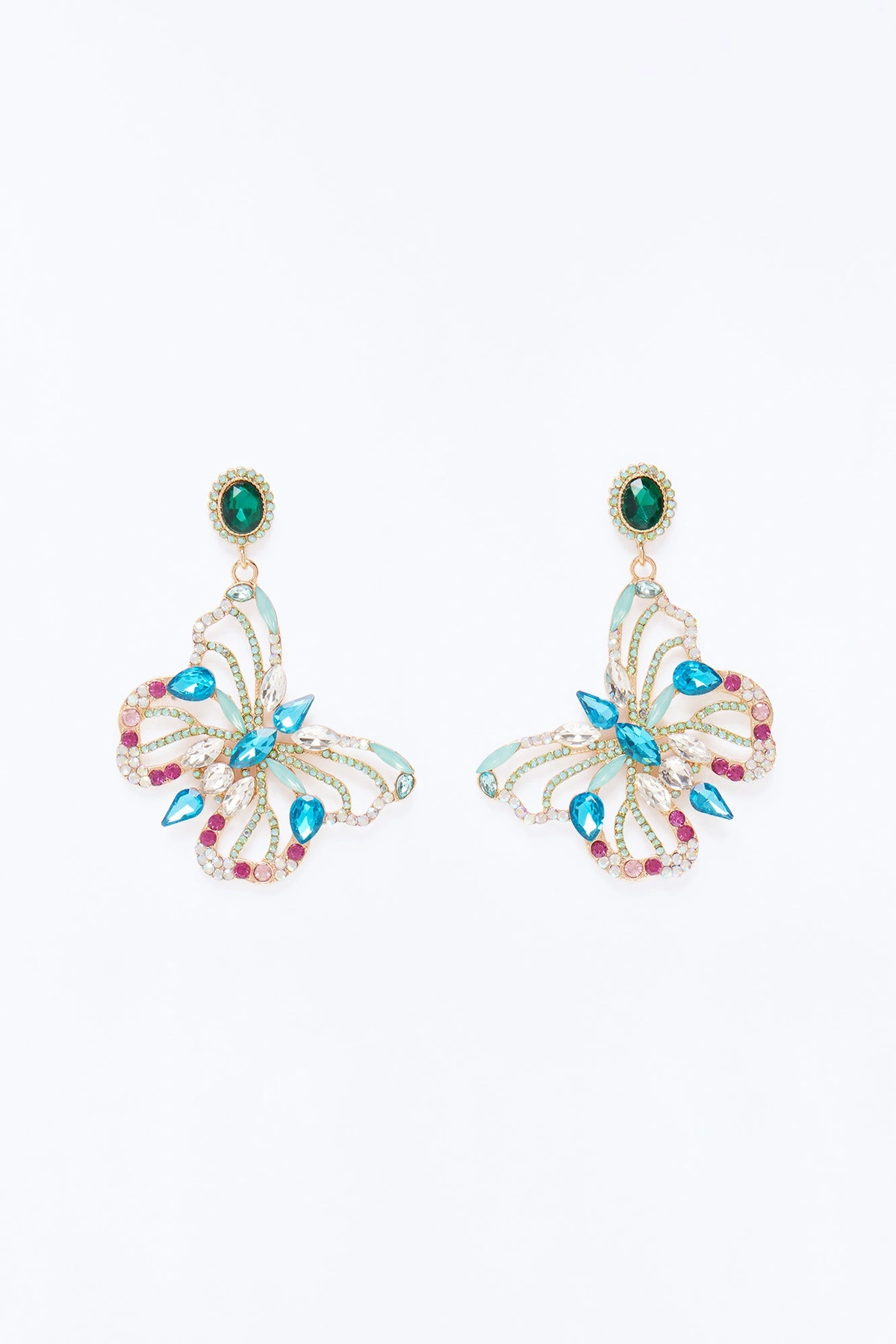 Calm Vibes Butterfly Rhinestone Drop Earrings - Blue/combo — Azul/combinação