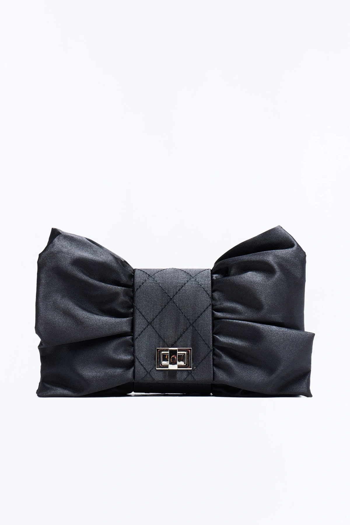 Bow Down Satin Satchel Handbag - Black — Preto