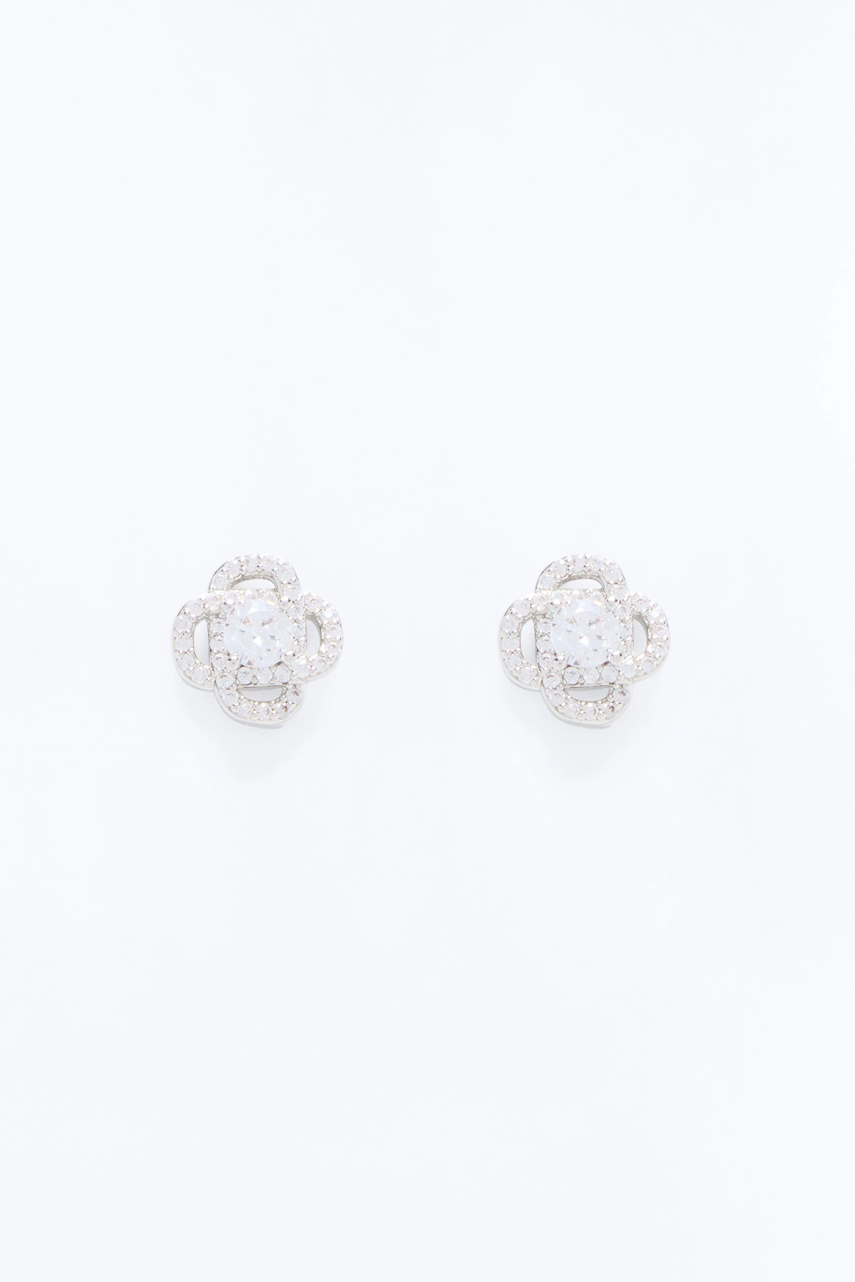 Cubic Zirconia Daisy Stud Earrings - Silver — Prateado