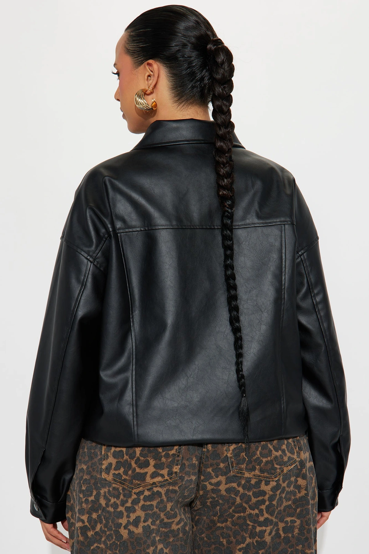 Hustle Mode Oversized Faux Leather Jacket - Black — Preto