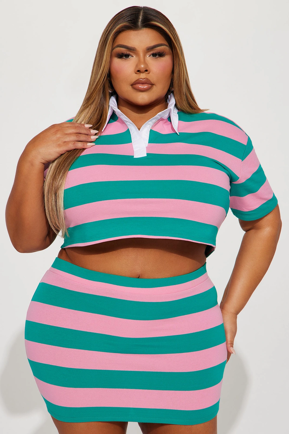 Lindsay Striped Polo Skirt Set - Pink/combo — Rosa/combinação