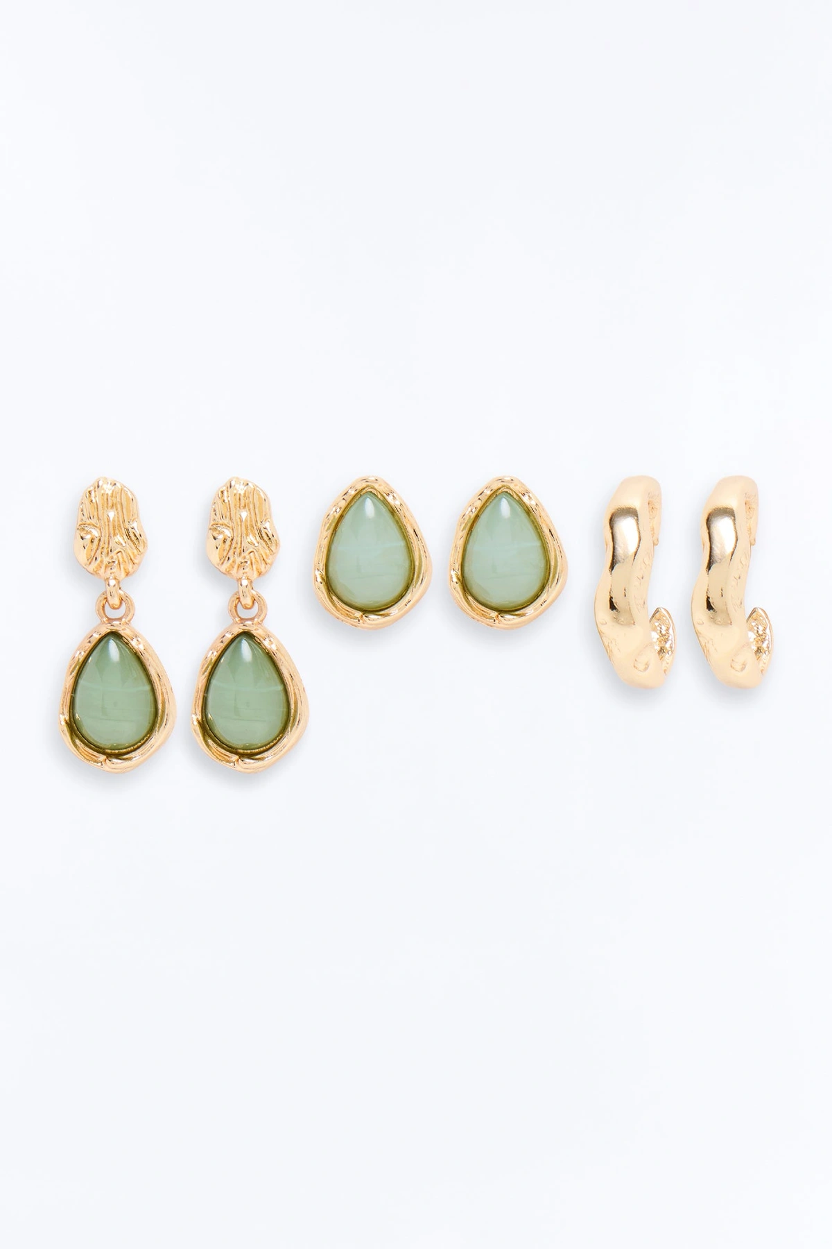 Serenity 3 Pair Earring Set - Gold/Green — Dourado/Verde