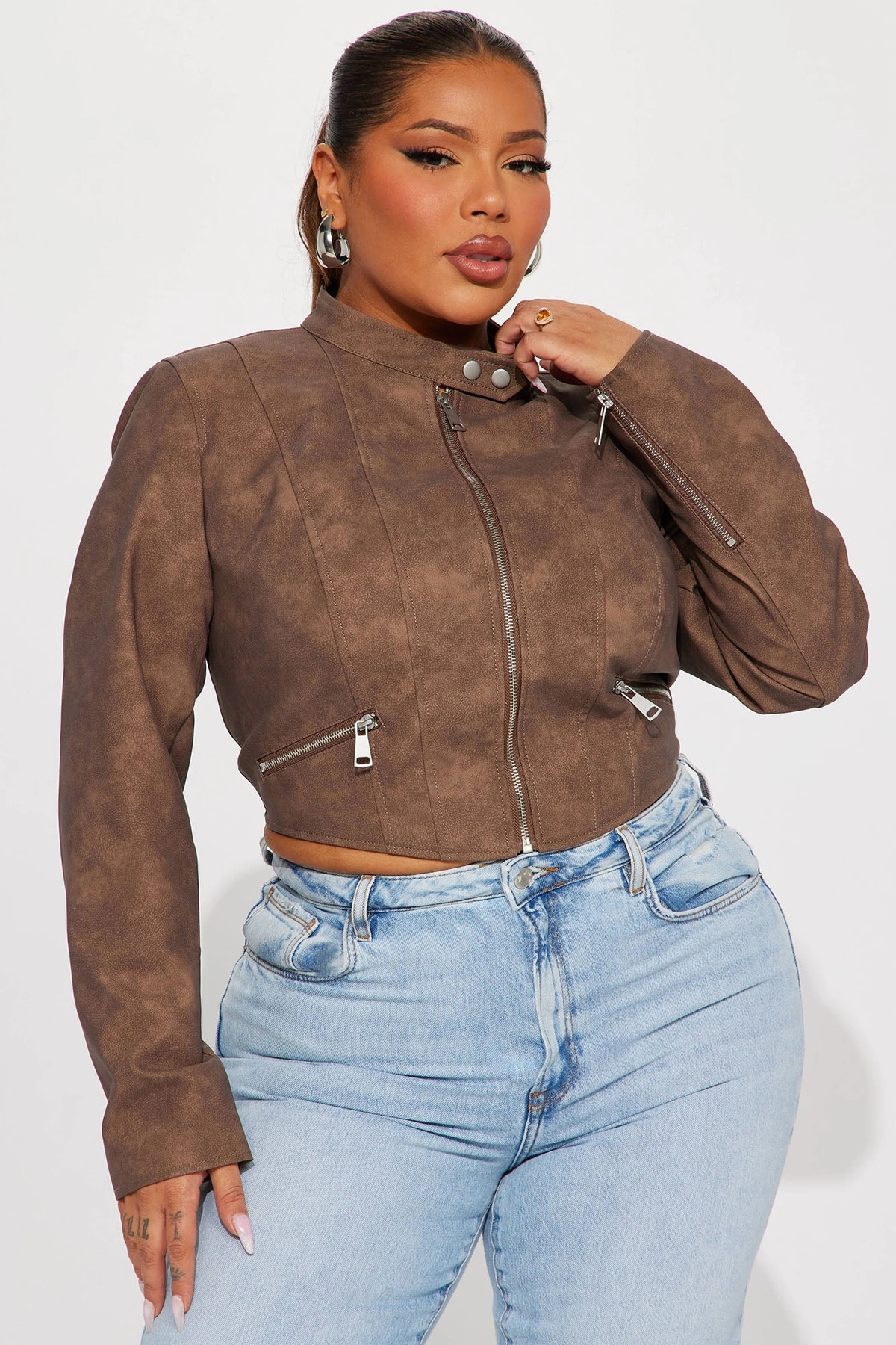 A Desert Babe Washed Faux Leather Moto - Brown — Castanho