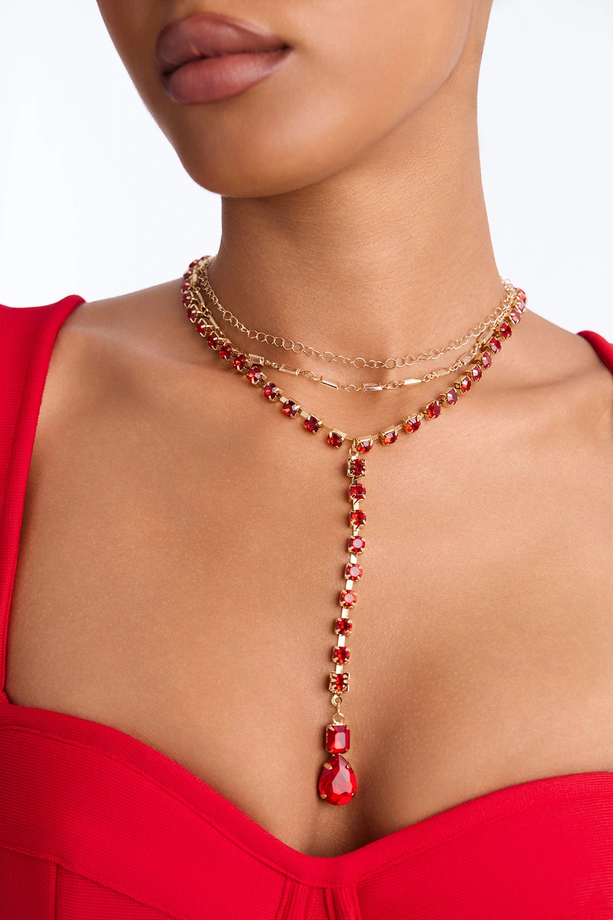 Bring The Heat Layered Necklace - Gold/Red — Dourado/Vermelho